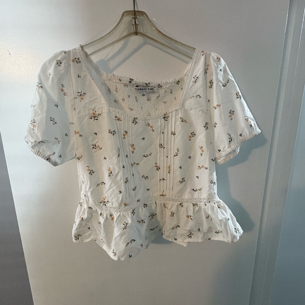 H&M Celebrity Pink White Floral Blouse